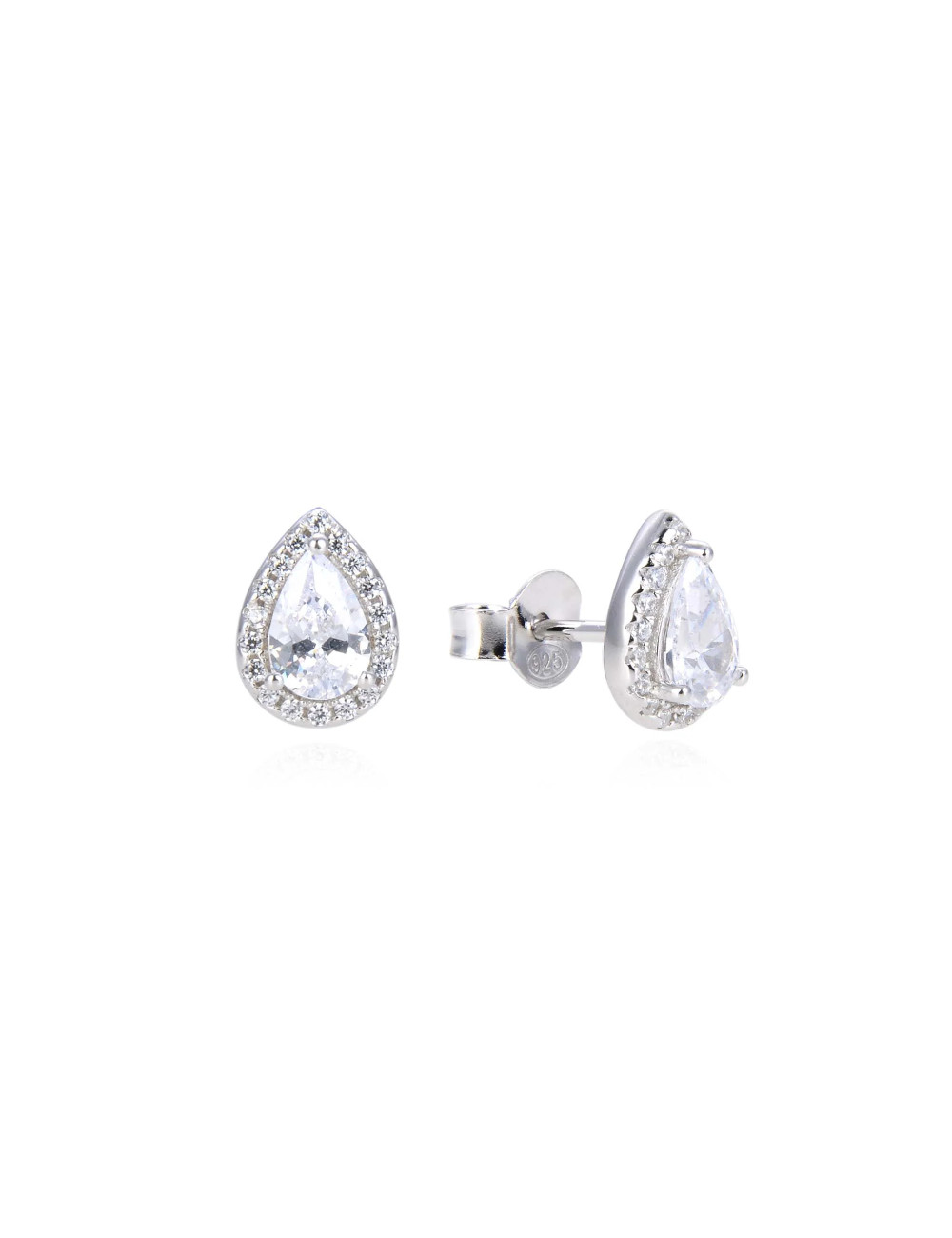 Puces Diamants Poire Taille M serti Halo - Or fin , Argent Massif