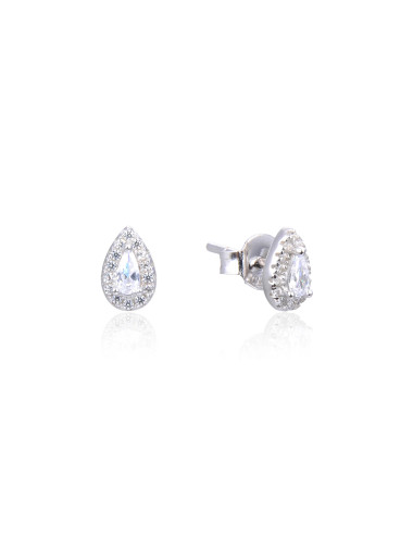 Puces Diamants Poire Taille XS serti Halo - Or fin , Argent Massif