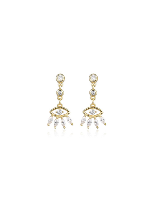 Puces d'Oreilles pendantes femme  OEILS or jaune et diamants