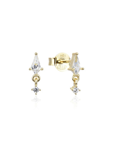 Puces d'Oreilles Losange + Goutte pendante diamant rond or jaune