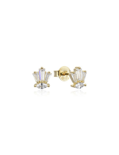 Puces d'Oreilles femme  Forme Marquise ornées de Diamants Princesse or jaune