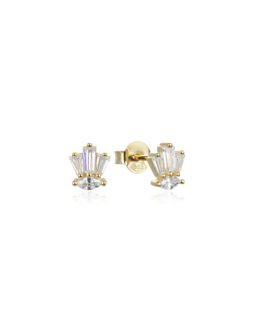 Puces d'Oreilles femme  Forme Marquise ornées de Diamants Princesse or jaune