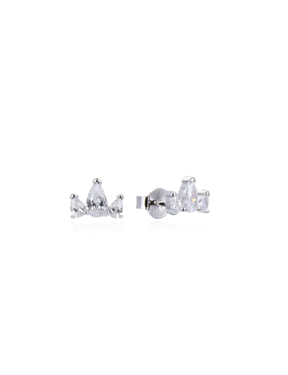 Puces d'Oreilles pendantes femme Trois Poires serties sur Griffes argent