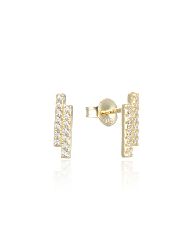 Puces d'Oreilles double Barrette de diamants or jaune