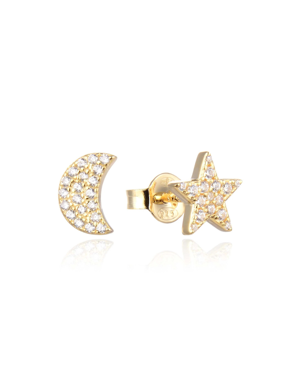 Puces d'Oreilles  Étoile + Lune pavées de diamants or jaune