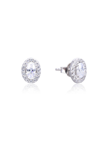 Puces d'Oreilles forme ovale avec Halo serties de Brillants argent