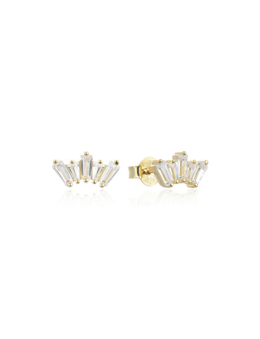 Puces d'Oreilles femme Forme Couronne Brillants Princesse or jaune