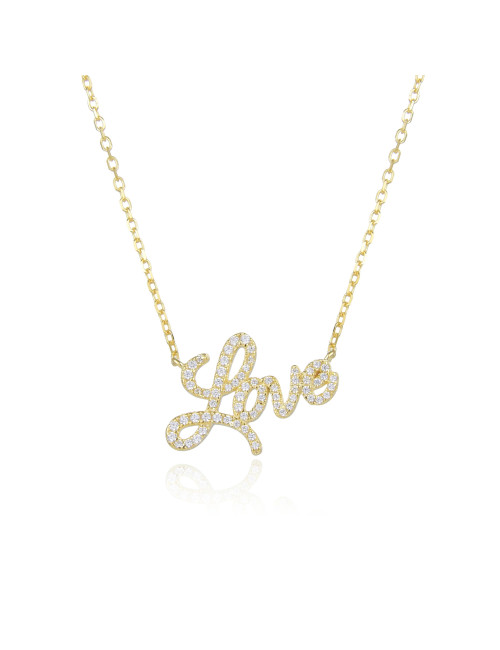 Collier Court LOVE , Message pour Offrir- Argent 925, Or Fin