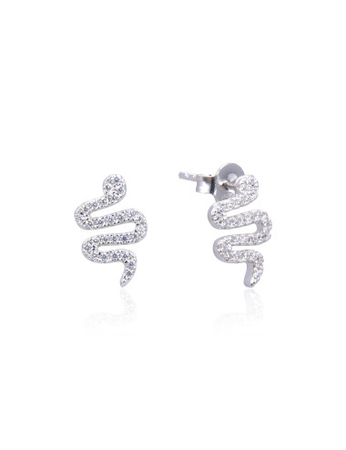 Puces d'Oreilles SERPENT serties de Brillants argent massif