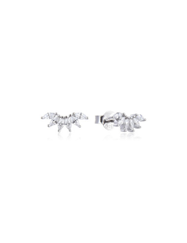 Puces d'oreille en forme d'Arc  6 Marquises Brillants argent massif