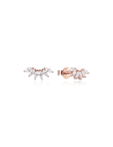 Puces d'oreille en forme d'Arc  6 Marquises Brillants or rose