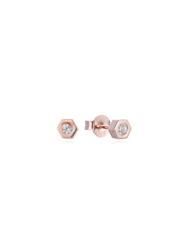 Puces d'Oreilles VISSE Diamant or fin rose avec brillant