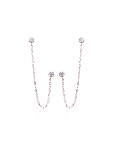 Boucles d'Oreilles Pendantes avec deux trous et deux diamants Clos