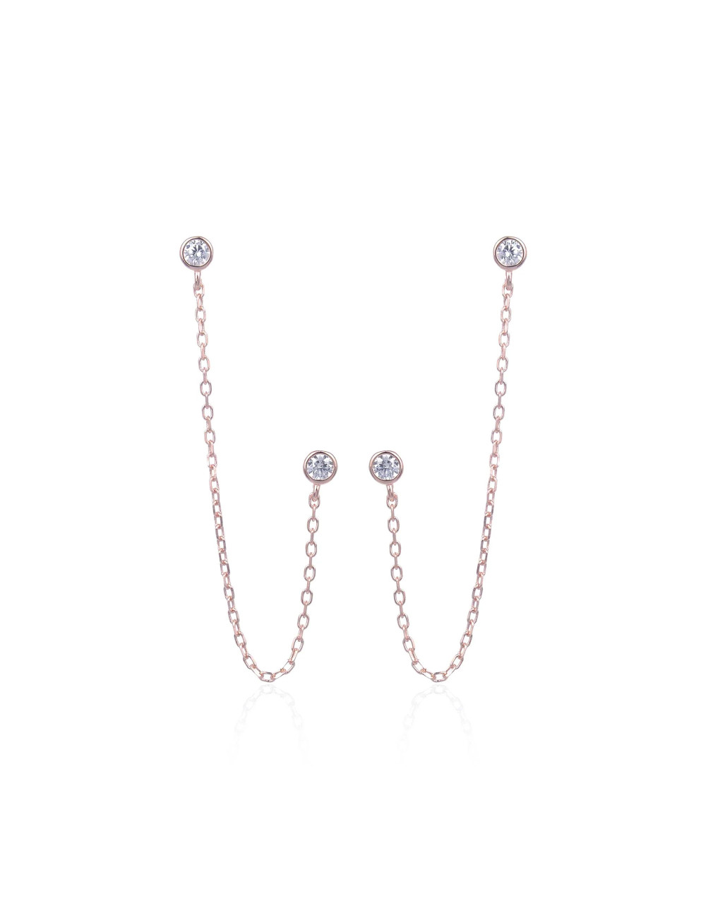 Boucles d'Oreilles Pendantes avec deux trous et deux diamants Clos