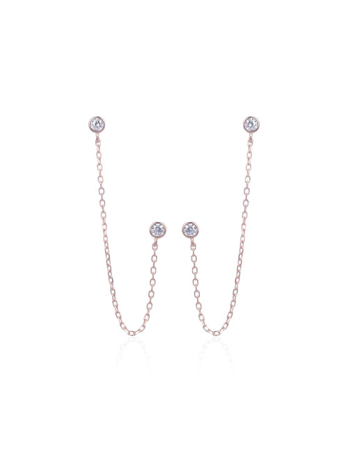 Boucles d'Oreilles Pendantes avec deux trous et deux diamants Clos