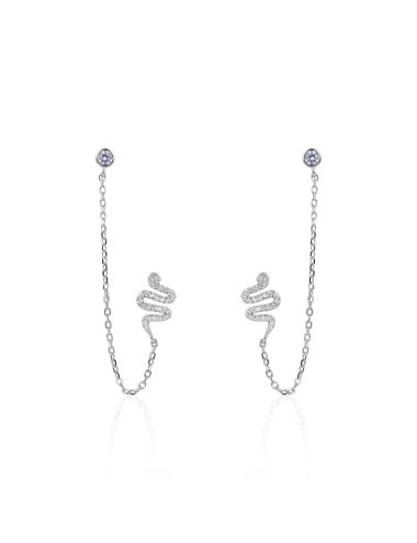 Boucles d'Oreilles Pendantes avec deux trous : un diamant un Serpent