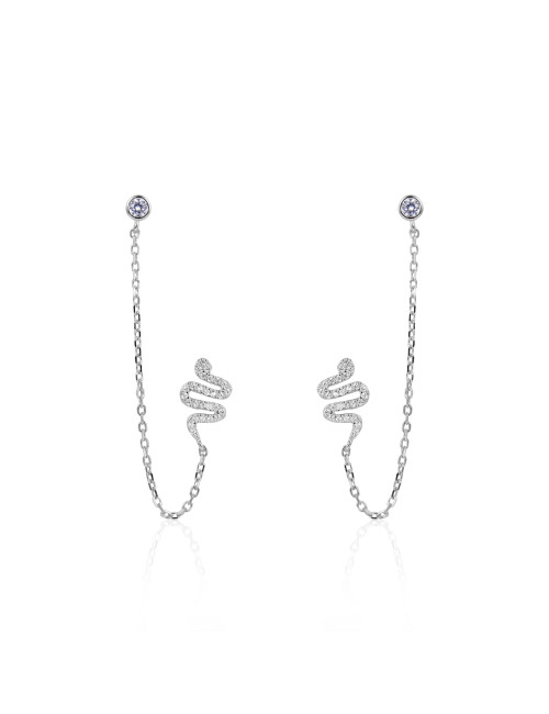 Boucles d'Oreilles Pendantes avec deux trous : un diamant un Serpent