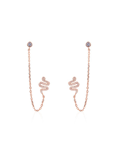 Boucles d'Oreilles Pendantes avec deux trous : un diamant un Serpent