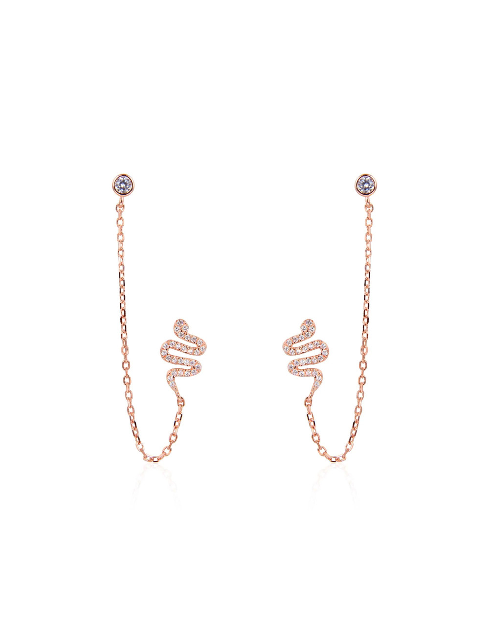 Boucles d'Oreilles Pendantes avec deux trous : un diamant un Serpent