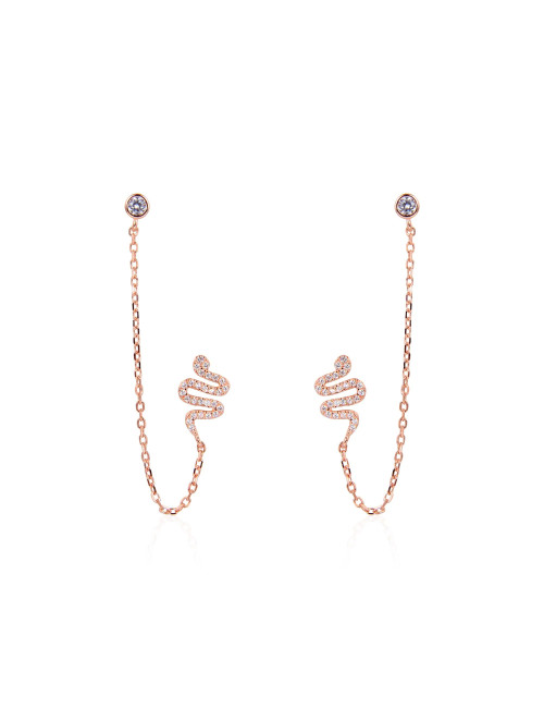 Boucles d'Oreilles Pendantes avec deux trous : un diamant un Serpent