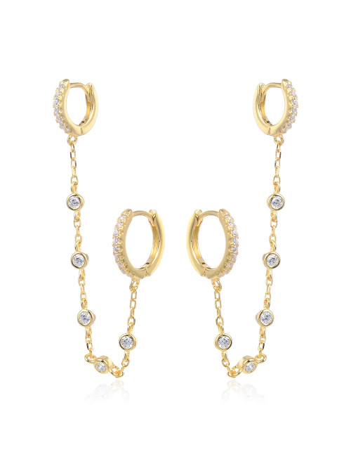 Boucles d'oreilles Pendantes Chaînes Multi brillant diamants deux Créoles or jaune