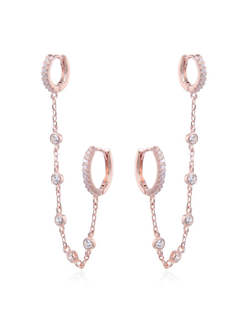 Boucles d'oreilles Pendantes Chaînes Multi brillant diamants deux Créoles or jaune