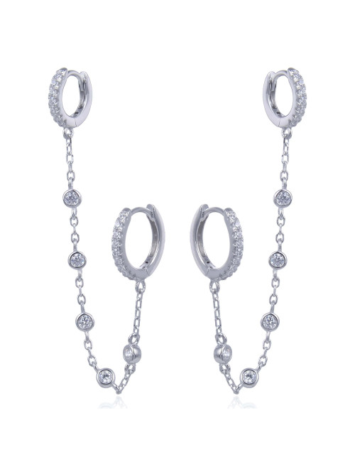 Boucles d'oreilles Pendantes Chaînes Multi brillant diamants deux Créoles or jaune