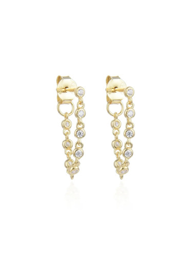 Puces d'Oreilles Mini Chaînes Multi-Diamants Pendantes un trous +  8 brillants en serti Clos or jaune