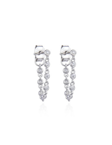 Puces d'Oreilles Mini Chaînes Multi-Diamants Pendantes un trous +  8 brillants en serti Clos en argent