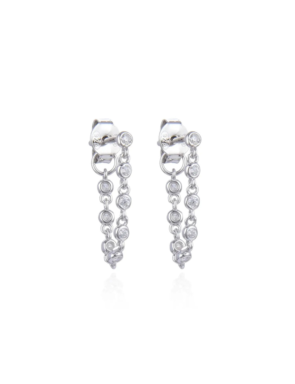 Puces d'Oreilles Mini Chaînes Multi-Diamants Pendantes un trous +  8 brillants en serti Clos or rose