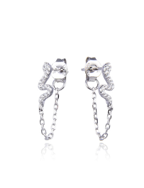 Puces d'Oreilles Brillants Petit Charms SERPENT avec une Chaîne argent massif