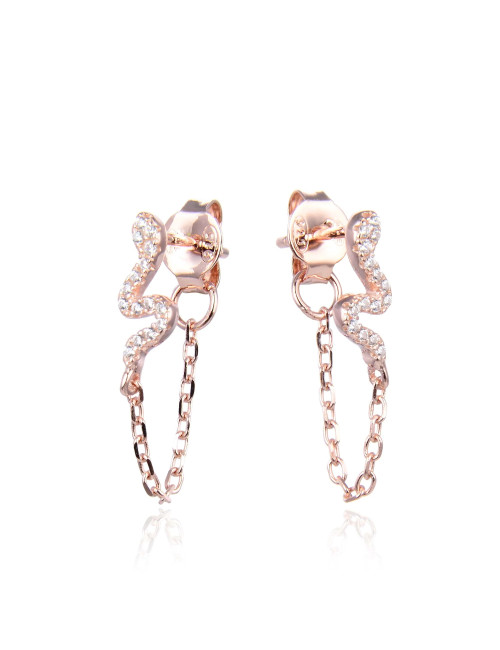 Puces d'Oreilles Brillants Petit Charms SERPENT avec une Chaîne argent massif