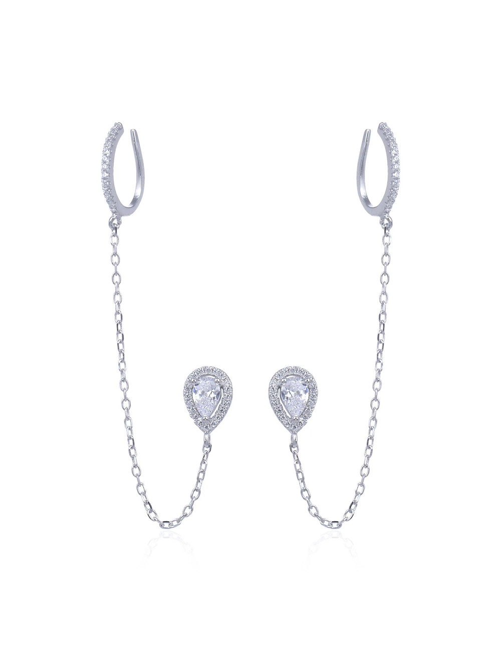 Pendantes Poire Chaine Deux trous avec Puce Diamants - Argent925