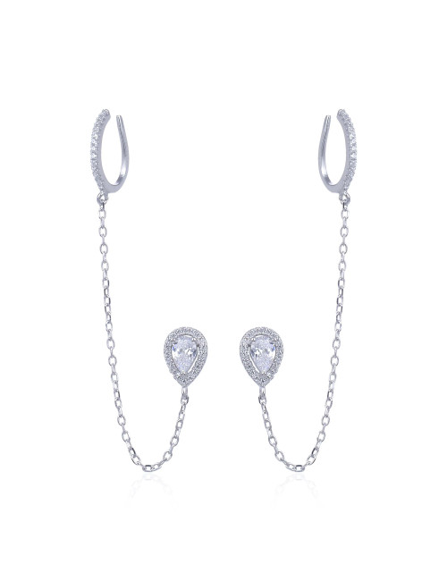 Pendantes Poire Chaine Deux trous avec Puce Diamants - Argent925