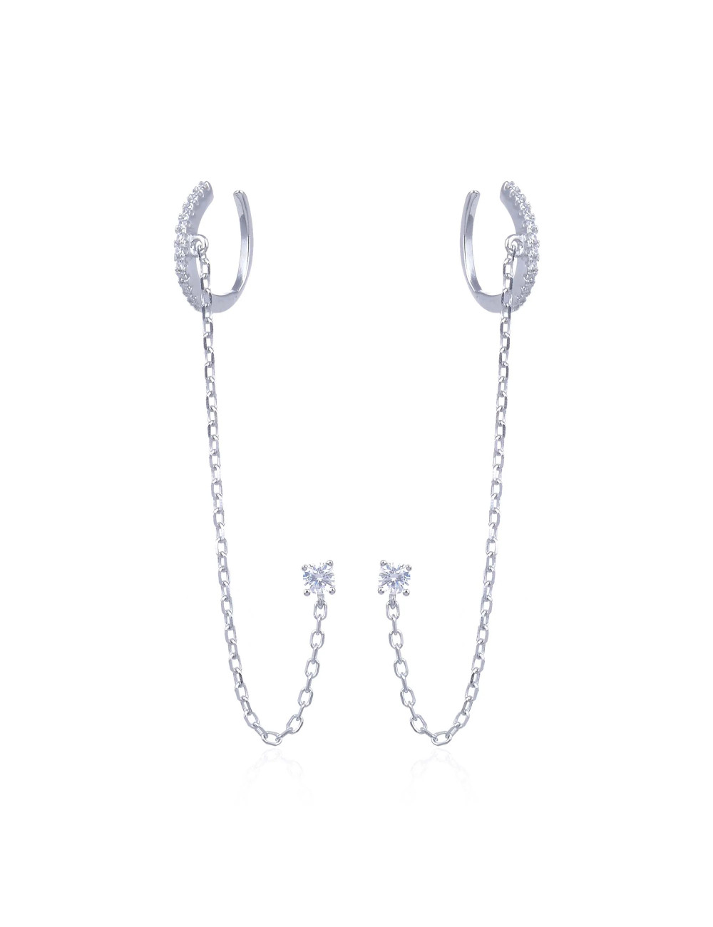 Boucles d'Oreilles Créole + Chaîne+ Puces d'oreille brillant rond + argent Massif