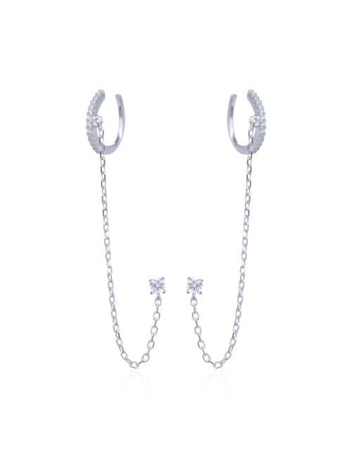 Boucles d'Oreilles Créole + Chaîne+ Puces d'oreille brillant rond + argent Massif