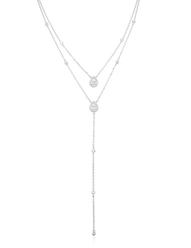 Double Collier: ras-du-cou et Cravate Brillants Poires- Argent, Or