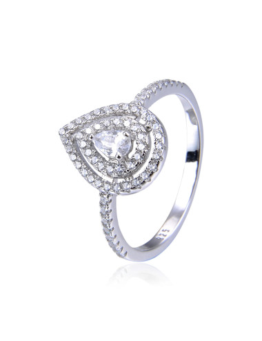 Bague Poire Double Halo sertie de Brillant s - Argent massif , Or Rose