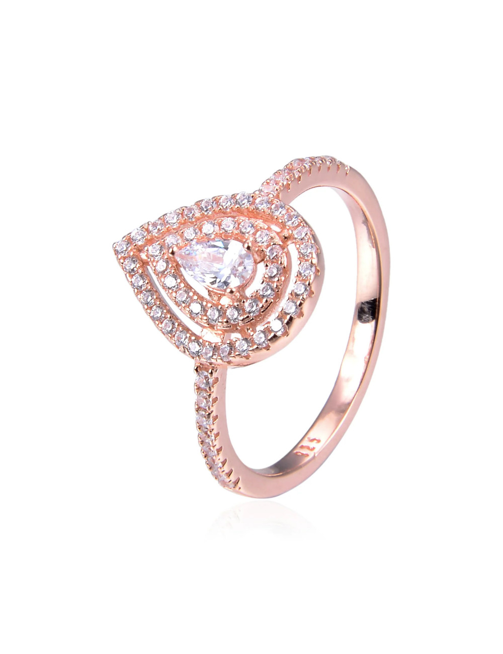 Bague Poire Double Halo sertie de Brillant s - Argent massif , Or Rose