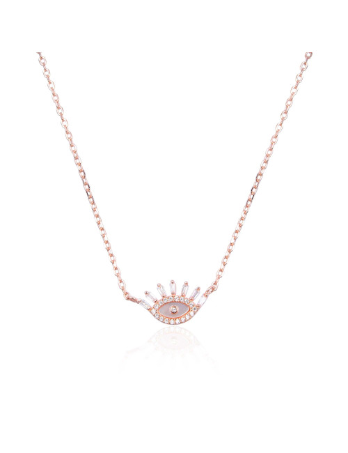 Collier Oeil Nacre Couronne de Brillants formes Princesse- Arg, Or fin