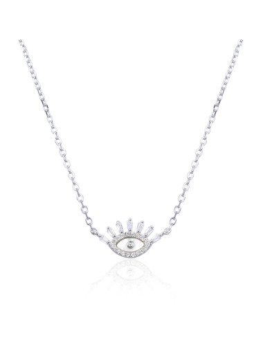 Collier Oeil Nacre Couronne de Brillants formes Princesse- Arg, Or fin