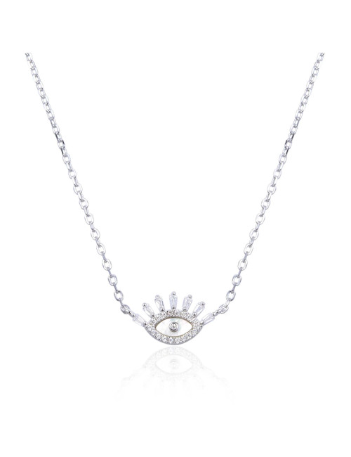 Collier Oeil Nacre Couronne de Brillants formes Princesse- Arg, Or fin