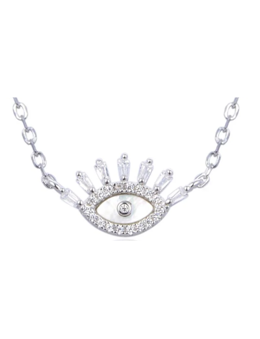 Collier Oeil Nacre Couronne de Brillants formes Princesse- Arg, Or fin