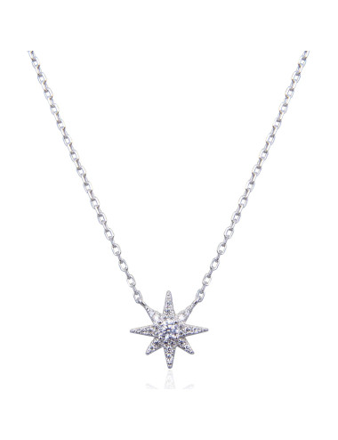 Collier Flocon serti de Brillants Ronds - Argent 925, Or fin