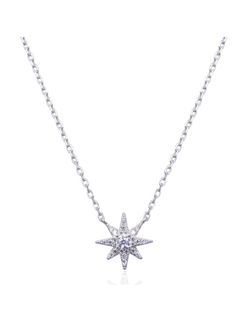 Collier Flocon serti de Brillants Ronds - Argent 925, Or fin