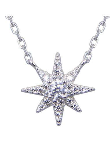 Collier Flocon serti de Brillants Ronds - Argent 925, Or fin