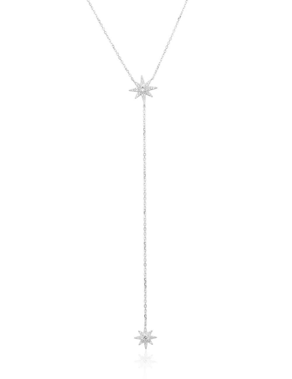 Collier Cravate 2 Flocons Brillants - Or Fin et Argent Massif