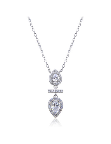 Collier Brillants forme Poire en Miroir - Or Fin et Argent Massif