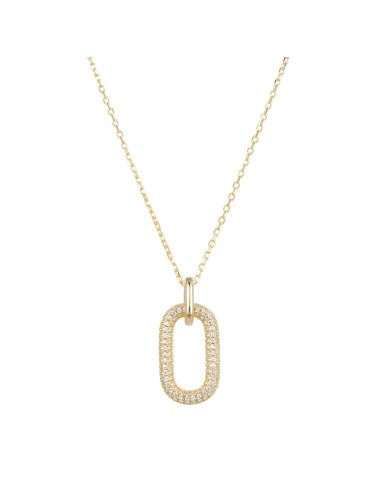 Collier Anneaux Croisés forme Rectangle: 1Pavé de Brillants et 1 lisse