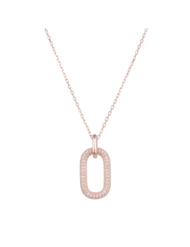 Collier Anneaux Croisés forme Rectangle: 1Pavé de Brillants et 1 lisse